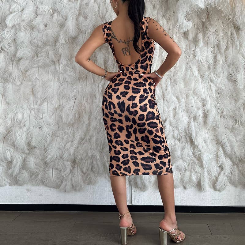 Leopard Backless Skinny Dress