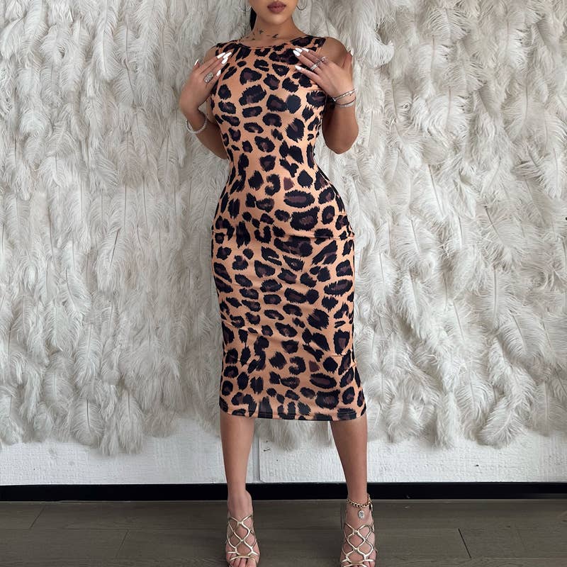 Leopard Backless Skinny Dress