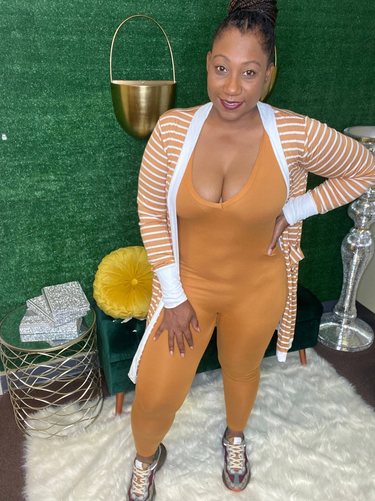 ALL CAUGHT UP CARDIGAN (MUSTARD/WHITE)