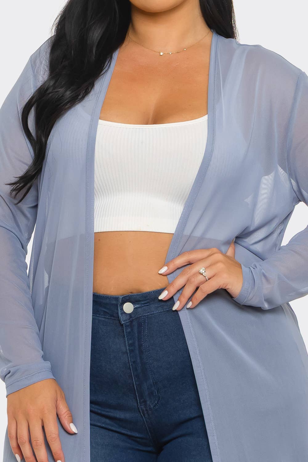 Plus Size Mesh Solid Side Slits Long Sleeve Cardigan: Pink / 2-2-2 (1XL-2XL-3XL)