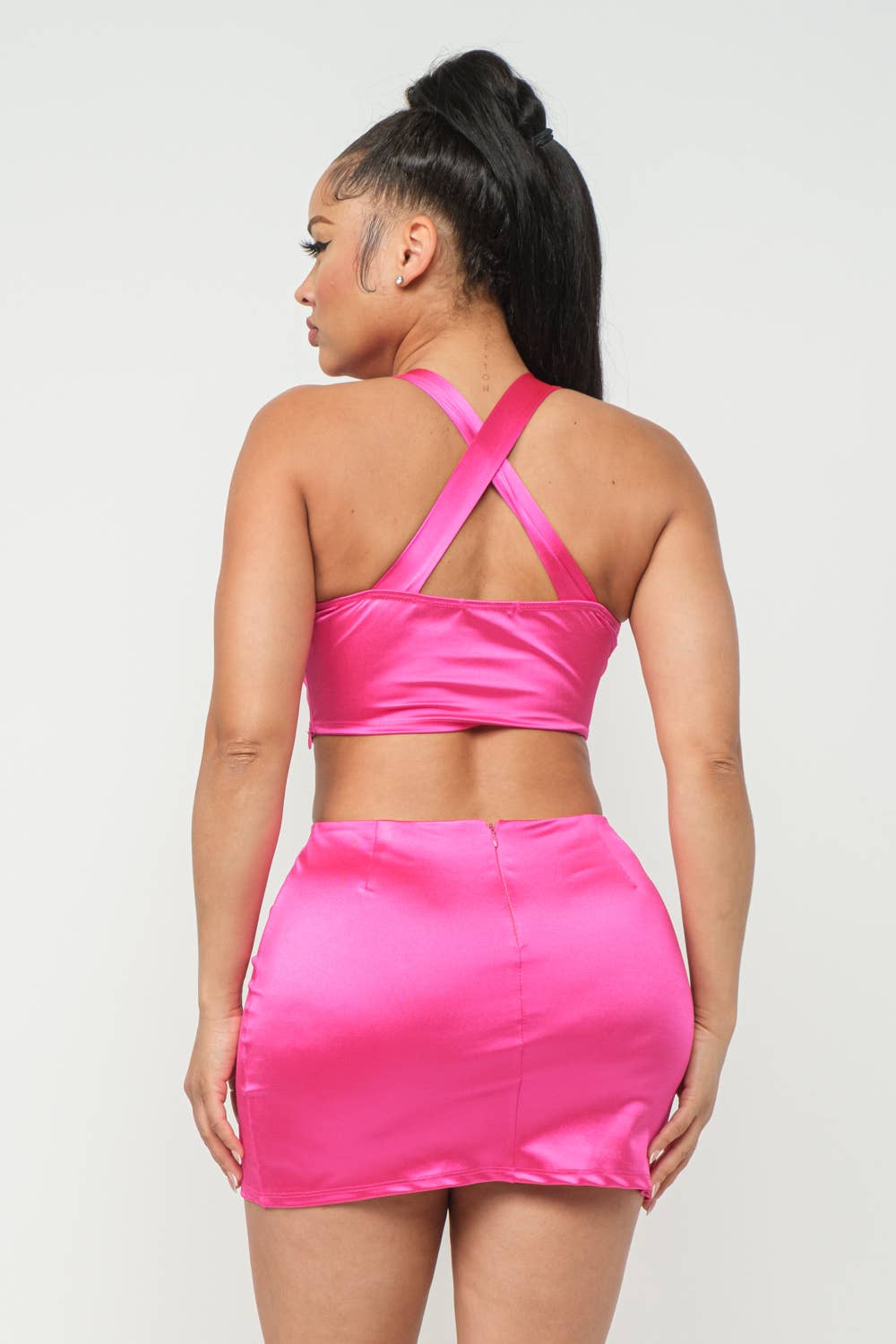 Open Front Wire Detail Top And Skirt Set: Lime / 2-2-2 (S-M-L)