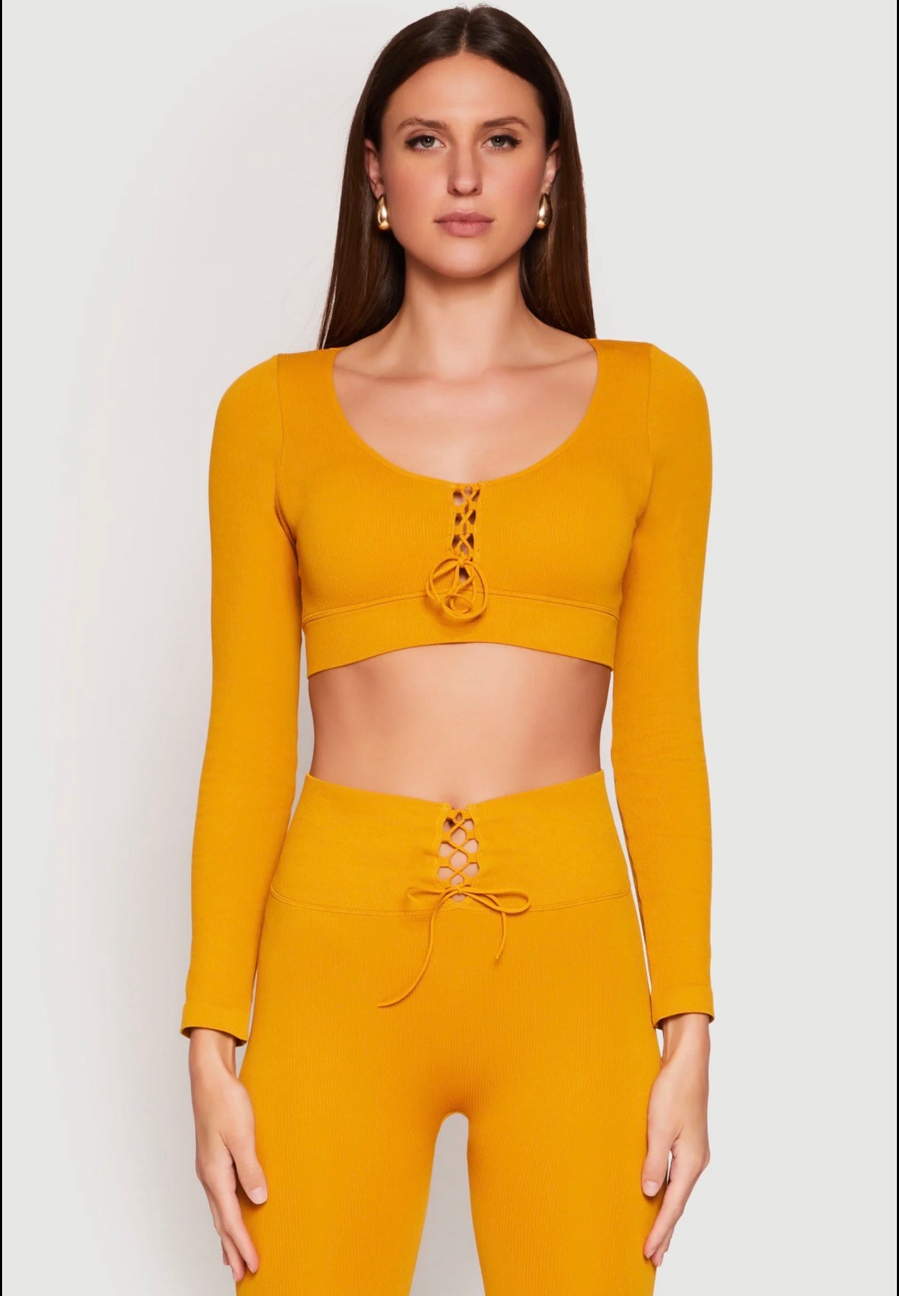 Drawstring Cropped Top Two-Piece Leggings Set