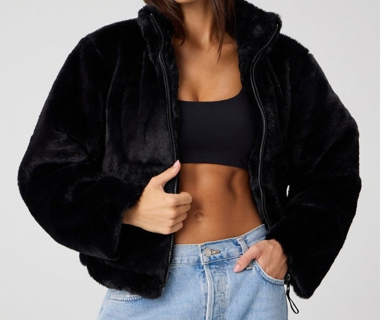 Black Faux Fur Full Zipped Coat