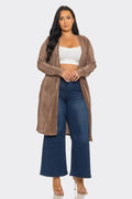 Plus Size Pleated Back Slits Detail Long Sleeve Cardigan : Coco / 2-2-2 (1XL-2XL-3XL)